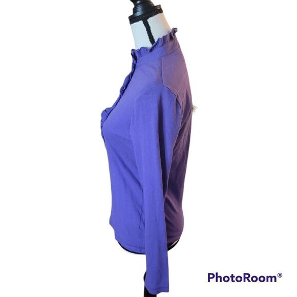 Tory Burch Half Button Up Top with Ruffled Neckline. Size M. - Picture 5 of 7